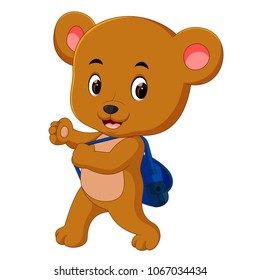 vector illustration of bear go to school with backpack