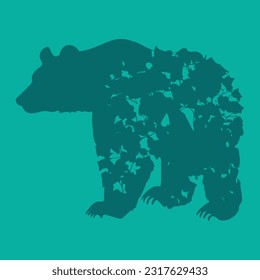 Vector illustration. Bear in green leaves.