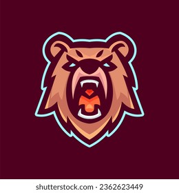Vector Illustration Bear Head Face Esport Mascot Logo Flat Illustration style. Suitable For Gaming, Esport Championship, Gamer, and Sport Business