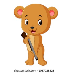 vector illustration of bear holding gun