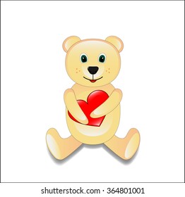 The vector illustration of the bear holding the Valentine Heart