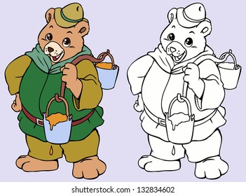 Vector illustration, bear with honey, cartoon concept.