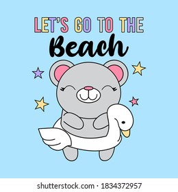 VECTOR ILLUSTRATION OF A BEAR WITH A LIFESAVER, SLOGAN PRINT