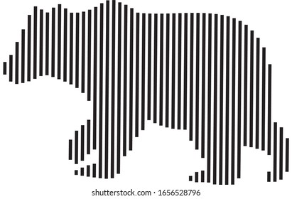 Vector Illustration Bear in line art. Walking or standing pose, side view with white background.