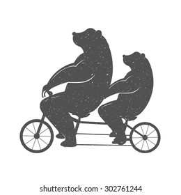 Ilustración vectorial Oso en una bicicleta tándem sobre un fondo blanco. Símbolo de oso Se puede utilizar para camisetas impresas, etiquetas, insignias, pegatinas y logotipos