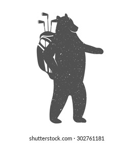 Vector Illustration Bear playing golf on a white background. Bear Symbol Can be used for T-shirts print, labels, badges, stickers and logotypes