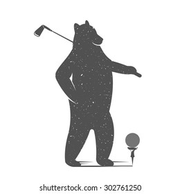 Vector Illustration Bear playing golf on a white background. Bear Symbol Can be used for T-shirts print, labels, badges, stickers and logotypes