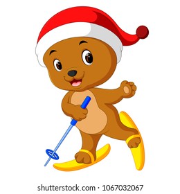vector illustration of bear playing skiing