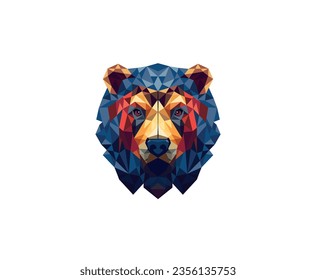 Vector illustration of a bear portrait with mosaic colorful planes	