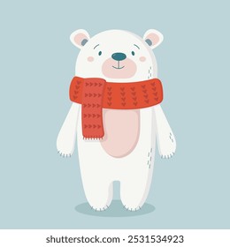Vector illustration of a bear with red scarf. 