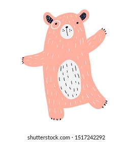 Vector illustration of a bear in scandinavian style. a Simple childish illustration of a bear. Vector cartoon bear.