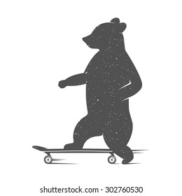 Vector Illustration Bear to skateboard on a white background. Bear Symbol Can be used for T-shirts print, labels, badges, stickers and logotypes