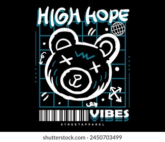 vector illustration of bear With slogan artwork, retro and trendy graphic design for fashion wear, street wear, clothing line, apparel and urban style t shirt design, hoodies, etc.