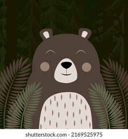 Vector illustration of bear with wild forest