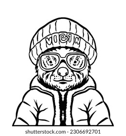 Vector illustration of a bear in a winter jacket and a hat.