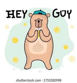 Vector illustration bear.Cute vector design.Bear drink orange juice.