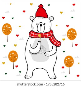 Vector illustration bear.Cute vector design.T shirt graphic.Bear and mini heart