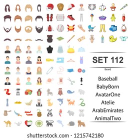 Vector illustration of beard, baseball, baby, born, avatar, atelie Arab Emirates animal icon set.