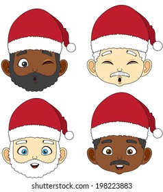 Vector illustration of beard and mustache cute Santa man faces