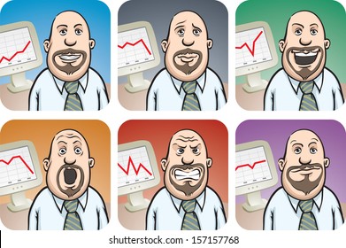 Vector illustration of Bearded Businessman with Chart on display. Easy-edit layered vector EPS10 file scalable to any size without quality loss. High resolution raster JPG file is included.