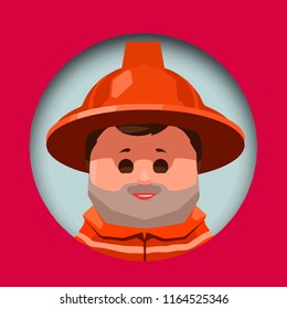 Vector illustration of a bearded fireman. Professions.