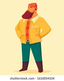 Vector illustration of a bearded lumberjack man. Cartoon character design