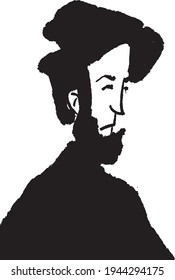 ilustración vectorial del hombre barbudo en negro aislado. caricatura