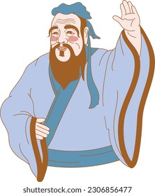 vector illustration of a bearded man in a blue coat and suspenders