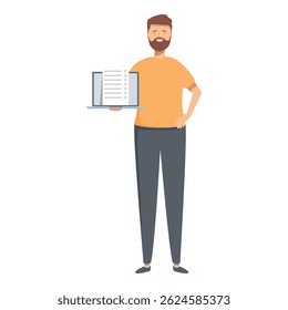 Vector illustration of a bearded man confidently holding a document with charts