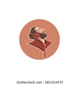 ilustración vectorial del hombre barbudo escuchando música