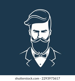 Vector illustration of a bearded man with moustache and bow tie. logo design template