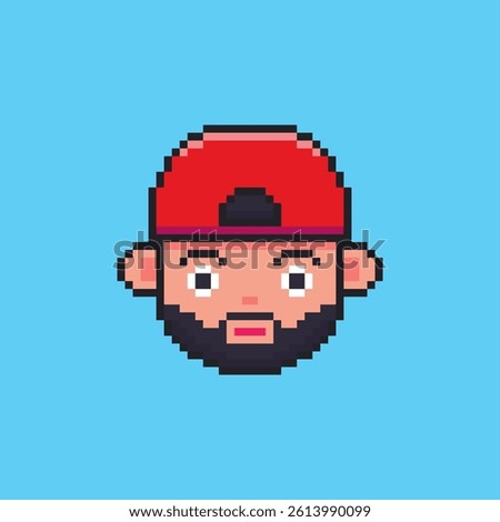 Vector Illustration of Bearded Man with Pixel Art Design, perfect for game assets themed designs