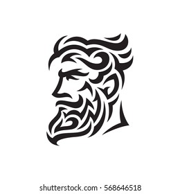 Vector illustration of a bearded man in a side view. Tribal Style. Stencil, tattoo, mascot.
