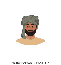 Ilustración vectorial de un hombre barbudo con un turbante que muestra la moda cultural. Un icono detallado en atuendo tradicional, ideal para una variedad de proyectos.