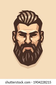 Vector illustration of a bearded man's face with smooth hair