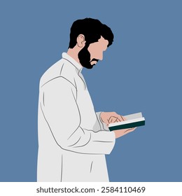 vector Illustration of a bearded Muslim man reading al quran. Faceless human vector