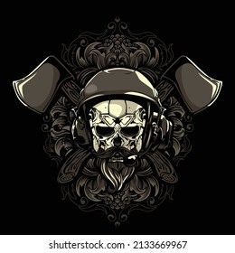 Vektorgrafik von Schädelkopf und Axt