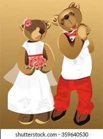 vector illustration of bears for holiday, wedding