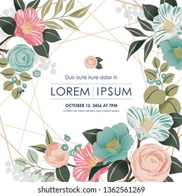  Vector illustration of a beatiful floral frame in spring for Wedding, anniversary, birthday and party. Design for banner, poster, card, invitation and scrapbook 