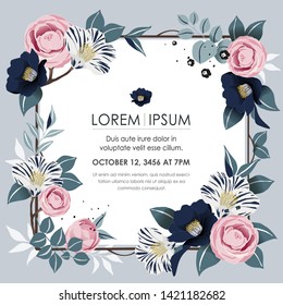  Vector illustration of a beatiful floral frame in spring for Wedding, anniversary, birthday and party. Design for banner, poster, card, invitation and scrapbook 