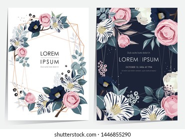  Vector illustration of a beatiful floral frame set in spring for Wedding, anniversary, birthday and party. Design for banner, poster, card, invitation and scrapbook 