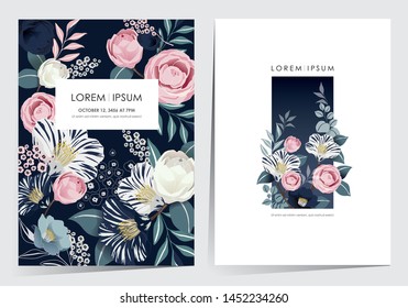 Imagen vectorial de bello marco floral establecido en primavera para matrimonio, aniversario, cumpleaños y fiesta. Diseño para banner, afiche, tarjeta, invitación y libro de texto 