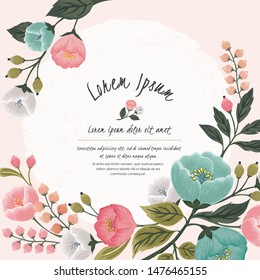 Vector illustration of a beatiful floral frame in spring for Wedding, anniversary, birthday and party. Design for banner, poster, card, invitation and scrapbook 
