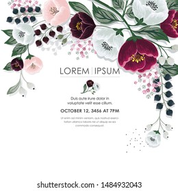 Vector illustration of a beatiful floral frame in summer for Wedding, anniversary, birthday and party. Design for banner, poster, card, invitation and scrapbook 

