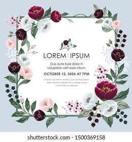 Imagen vectorial de un bello marco floral en verano para Bodas, Aniversario, cumpleaños y fiesta. Diseño para banner, afiche, tarjeta, invitación y libro de texto 
