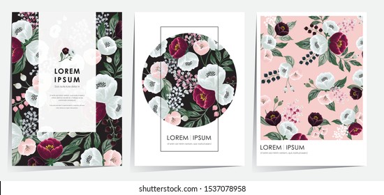 Vector illustration of beatiful floral frame set in spring for Wedding, anniversary, birthday and party. Design for banner, poster, card, invitation and scrapbook 
