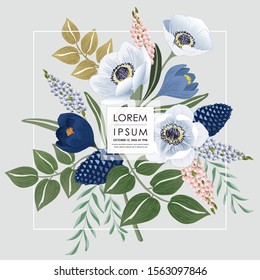 Vector illustration of a beatiful floral frame with a bird in winter for Wedding, anniversary, birthday and party. Design for banner, poster, card, invitation and scrapbook 
