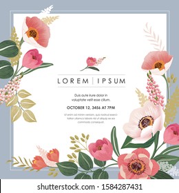 Vector illustration of a beatiful floral frame in spring for Wedding, anniversary, birthday and party. Design for banner, poster, card, invitation and scrapbook 
