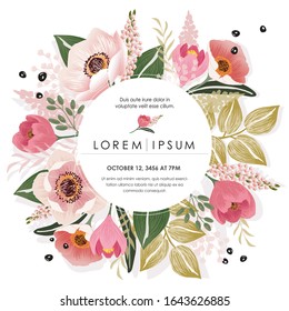 Vector illustration of a beatiful floral frame in spring for Wedding, anniversary, birthday and party. Design for banner, poster, card, invitation and scrapbook.