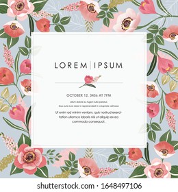 Imagen vectorial de un bello marco floral en primavera para matrimonio, aniversario, cumpleaños y fiesta. Diseño para banner, afiche, tarjeta, invitación y libro de texto
